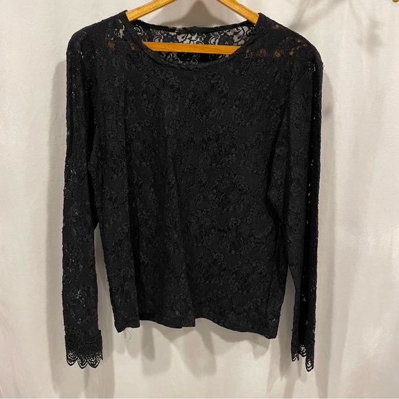 Y2k floral lace stretchy unlined long scalloped sleeve top goth rocker boho - Picture 5 of 5